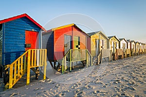 Colorful beach huts at Muizenberg Beach near Cape Town, South Africa