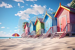 Colorful beach huts in a row adding a touch of. Generative ai