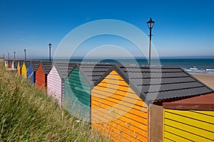 Colorful beach huts at Saltburn by the Sea, North Yorkshire