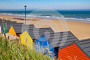 Colorful beach huts at Saltburn by the Sea, North Yorkshire