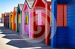 Colorful beach huts at Saltburn by the Sea, North Yorkshire