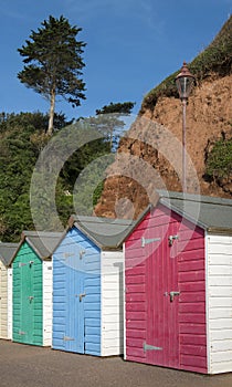 Colorful Beach Huts at Seaton, Devon, UK
