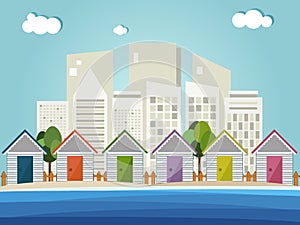 Colorful Beach Huts, Skylines Background