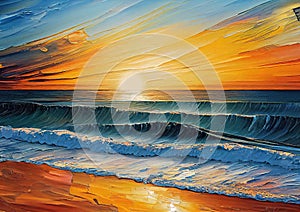 Colorful beach scape oil knife painting