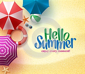 Colorful Beach Umbrellas Background with Summer Time Title