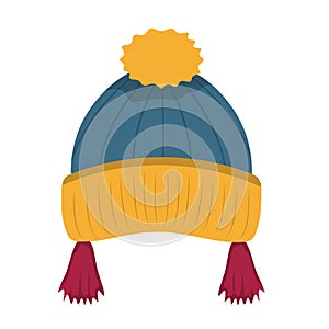 Colorful beanie hat illustration flat design, knitted cap isolated on white background - Vector