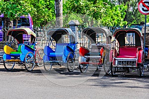 Colorful becak, typical local transport in Solo, Indonesia