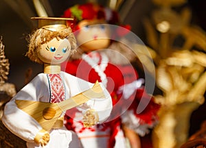 Colorful Belarusian Straw Dolls At The Market In Belarus