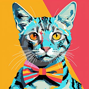 Colorful Bengal Cat With Bowtie: A Pop Art Tribute To Andy Warhol