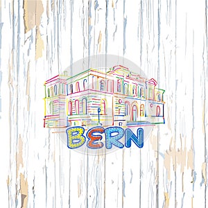 Colorful Bern drawing on wooden background