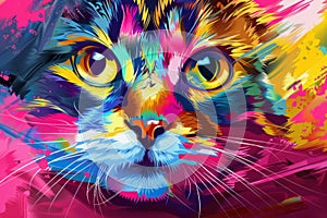 Colorful big cat face in different colors and art like a picture. Neural network ai generated photo