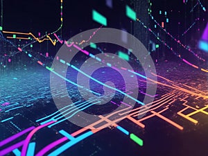 Colorful big data flow. Blockchain data fields, Generative AI Illustration