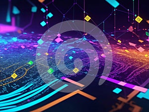 Colorful big data flow. Blockchain data fields, Generative AI Illustration