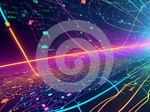 Colorful big data flow. Blockchain data fields, Generative AI Illustration