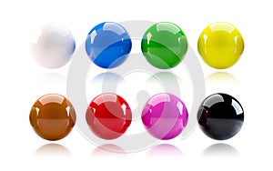 Colorful Billiards balls on white background with standard eight colors. 3D render of snooker pool balls object.  Clipping path photo