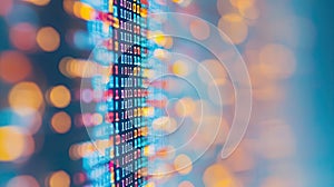 Colorful binary code with bokeh light effects, symbolizing technology and data, Coding