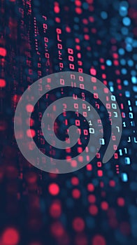 Colorful Binary Code Display With Red and Blue Lights in a Digital Background