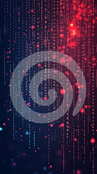 Colorful Binary Code Display With Red and Blue Lights in a Digital Background