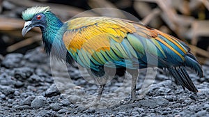 Colorful bird on dark ground