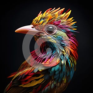 Colorful Bird design incredibly detailed, sharpen details highly realistic professional photography light