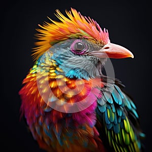 Colorful Bird design incredibly detailed, sharpen details highly realistic professional photography light