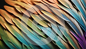 Colorful bird feathers background. Close-up of colorful bird feathers. Generative AI