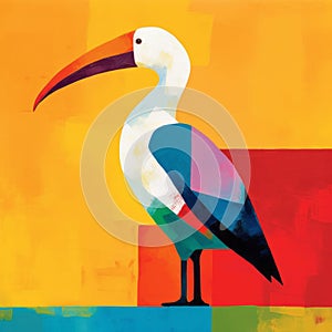 Colorful Bird Painting: Simplistic Vector Art With Coastal Landscape Elements