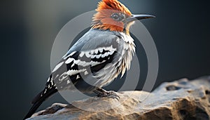 A colorful bird perching on a branch, looking at camera generated by AI