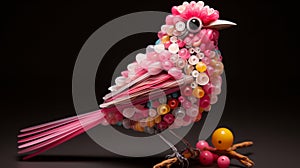 Colorful Bird Sculpture Made Of Buttons By Alvina