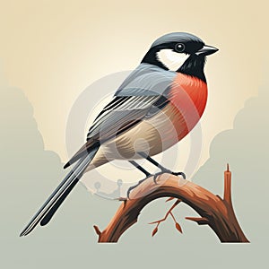 Colorful Bird Sitting On Branch: Realistic Landscape Illustration