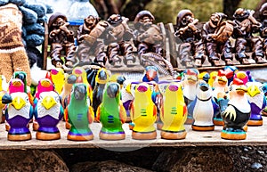 Colorful bird whistles on the street shop in Peru