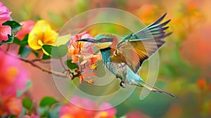 Colorful bird wings flower foreground