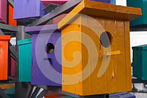 Colorful birdhouses boxes