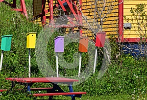 Colorful birdhouses in the garden
