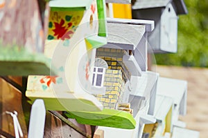 Colorful birdhouses in the market