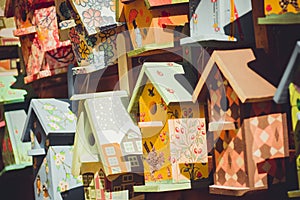 Colorful birdhouses in the market