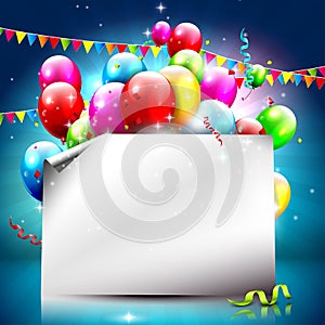 Colorful birthday background with empty paper
