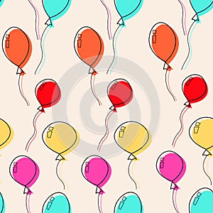 Colorful birthday balloons seamless greeting card design vector illustration