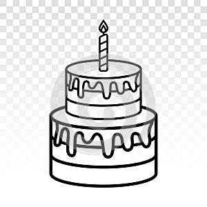 Colorful birthday cake & candles with vector line art style icon on a transparent background