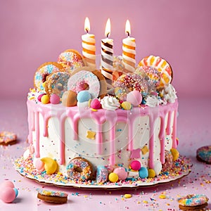 Colorful Birthday Cake with Festive Decorations