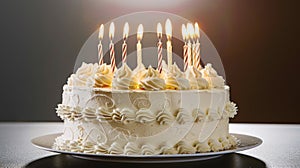 Colorful Birthday Cake with Lit Candles and Festive Sprinkles