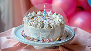 Colorful Birthday Cake with Lit Candles and Festive Sprinkles