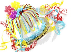 Colorful Birthday Cake On White Background