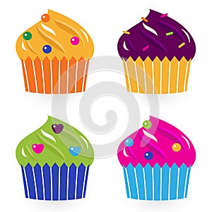 Colorful birthday cakes set isolated on white