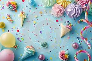 colorful birthday decorations on a blue background