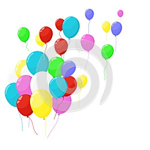 Colorful birthday party balloons flying on sky and isolate background