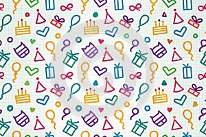 Colorful birthday party doodle pattern background