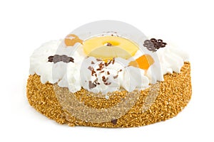 A colorful birthdaycake with cream