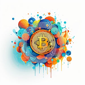 Colorful Bitcoin Art: 2d Game Style Illustration On White Background