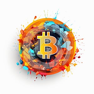 Colorful Bitcoin Art On Abstract Background - Graphic Illustration